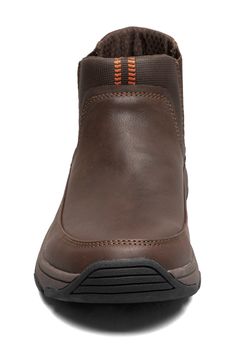 Dual Comfort technology and breathable lining enhance the comfort of this moc-toe boot built with a padded collar and a water-resistant finish. Synthetic upper, lining and sole Imported Durable Slip-on Outdoor Boots, Brown Slip-on Waterproof Boots For Outdoor Activities, Casual Durable Waterproof Moc Toe Boots, Casual Durable Moc Toe Waterproof Boots, Weatherproof Slip-on Boots For Walking, Casual Durable Moc Toe Boots, Casual Moc Toe Durable Boots, Weatherproof Slip-on Hiking Boots, Outdoor Moc Toe Boots With Cushioned Footbed