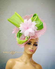 Handmade Silk and Paper Feathered Fascinator Structured crisscross woven material with apple green silk and matching feather burst. Easy-to-wear headband fascinator makes a statement, and can be worn to a myriad of events: Easter, bridal, derby, Del Mar races, hat contests, church, galas, Kentucky Derby, Melbourne Cup, high tea, weddings, cocktail parties, and more. Some customization available as this is made-to-order; please message with your requests to see if we can meet your needs.   *FREE SHIPPING  For more STATEMENT JEWELRY and HANDMADE HATS go to www.aimeesfuller.com Aimee Fuller has been a trusted online seller since 1999, and is excited to bring her creations back to Etsy.  Though often copied by hobbyists and even high-end department stores, discriminating fashionistas from all Sinamay Fascinator Hat For Spring, Spring Sinamay Fascinator Hat, Spring Sinamay Fascinator, Spring Sinamay Mini Hats For Races, Adjustable Sinamay Headpiece For Spring, Spring Short Brim Sinamay Costume Hats And Headpieces, Spring Fascinator With Sinamay And Curved Brim, Spring Costume Hat With Short Brim In Sinamay, Spring Church Fascinator In Sinamay