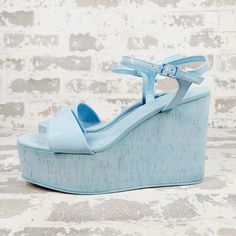 New Department Women Size 10m Colour Light Blue A Towering Platform And Chunky Wedge Make A Statement On A Breezy Sandal Secured By A Slim Strap At The Ankle. 4 1/2" Heel Synthetic Upper, Lining And Sole Adjustable Ankle Strap With Buckle Closure Imported Blue Platform Shoes, Blue Wedge Heels, Chunky Wedges, Blue Wedges, Madden Girl Shoes, Platform High Heels, Colour Light, Madden Girl, Platform Wedges