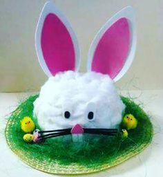 an easter bunny hat on top of a green plate