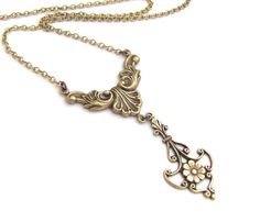 "Vintage Flower and Fleur De Lis design Art Deco Pendant Necklace. Beautiful Antiqued brass. Pedant is 2-1/2\" top of setting to base of pendant. Antiqued brass finish brass chain with a lobster clasp.  Sent to you with Aloha! More of my Artisan Jewelry: hawaiibeads.etsy.com" Decorative Antique Gold Necklaces For Gifts, Decorative Antique Gold Necklace For Gift, Gold Necklaces With Antique Finish For Anniversary, Antique Finish Gold Necklace For Anniversary, Anniversary Gold Necklace With Antique Finish, Bronze Brass Necklace For Anniversary, Teen Necklace, Ballet Necklace, Teen Necklaces