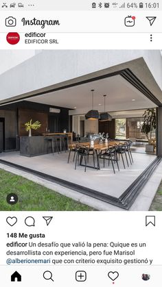 an instagram page showing the interior and exterior of a house with large open spaces