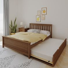 the bed is made up and ready for someone to use it in their home or office