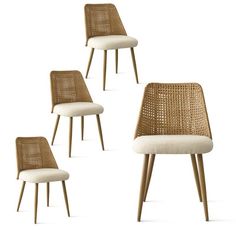 the four chairs are all made out of wicker