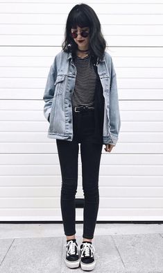 Fashion Grunge, Trendy Swimwear, Rock Punk, Denim Jacket Women, Outfits Casual, Mode Vintage, Mode Inspiration