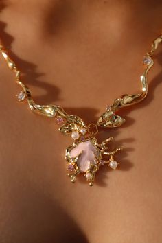 Valentine's Day Pink Gold Plated Jewelry, Elegant Pink Clavicle Chain Necklace, Elegant Pink Collar Necklace, Pink Elegant Collar Necklace, Elegant Pink Necklace With Jewels, Elegant Pink Jeweled Necklaces, Pink Jewel Pendant Jewelry, Elegant Pink Rhinestone Necklace Gift, Elegant Pink Necklace With Sparkling Stones