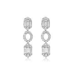 14K White Gold Diamond Art Deco Drop Earrings. Bold geometric shapes and the elegant gleam of the baguette diamonds play the lead role in this showstopper design. Formal Baguette Cut Diamond Earrings, Modern Wedding Baguette Diamond Earrings, Art Deco Drop Earrings, Lead Role, Baguette Diamonds, Gold Art Deco, Art Deco Diamond, Gold Art, Fine Jewellery Earrings