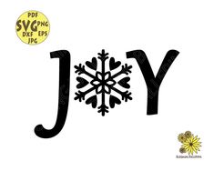 the word joy with snowflakes on it