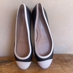 Black And White Ballet Flats With Capped Toes And Flat Heels. Purchased From Nordstrom. Retailed For $160. These Were On A Sale Shoes Rack. They Were Tried On In Store But Never Worn And Are In Excellent Condition. Sz 10w (Wide Width). **No Noted Flaws. **From A Smoke Free Environment. **See All Pictures And Measurements. **Ask Any Questions You Have. Measurements: Approximate Length: 10 3/4” Width: 3 3/4” Heels: Flats #Balletshoes #Flats #Classic #Flats #Career White Almond Toe Ballet Flats For Work, Black Cap Toe Heels For Spring, White Ballet Flats, Shoes Rack, Flat Heels, Flat Cap, Shoe Sale, Flat Shoes Women, Ballet Flats