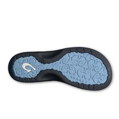 Olukai Women's Ohana Pale Blue / Black 20110-7X40 The OluKai Ohana sandal is perfect for around water or around town. The Ohana features a water-resistant synthetic strap, so getting it wet is no problem. The soft nylon toe post webbing adds to the overall comfort. OluKai's anatomical drop in footbed will keep your feet happy all day long and cuts down fatigue. The nonmarking rubber outsole has a coral reef lug design for added traction. Water-resistant, quick-drying and multi-purpose sandal Syn Comfortable Blue Flip Flops With Arch Support, Blue Sandals For Water Sports In Summer, Blue Sport Sandals With Ortholite Insole For Beach, Blue Ortholite Insole Sport Sandals For Beach, Closed Toe Blue Sandals With Arch Support, Blue Outdoor Flip Flops With Arch Support, Comfortable Blue Sandals With Rubber Sole, Blue Comfortable Sport Sandals With Arch Support, Comfortable Blue Sport Sandals With Arch Support