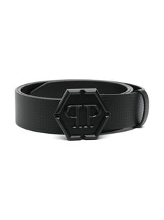 black calf leather textured finish buckle fastening logo-buckle detail adjustable fit Elegant Black Belt With Logo Hardware, Designer Black Belts With Logo Hardware, Black Leather Belt Buckle With Logo Hardware, Black Formal Belts With Logo Hardware, Business Leather Belt With Logo Hardware, Formal Leather Belt Buckles With Logo Hardware, Formal Leather Belt Buckle With Logo Hardware, Modern Black Belt With Logo Hardware, Designer Black Belt With Metal Logo