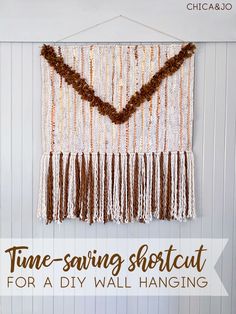 a wall hanging made out of yarn and beads with the words time saving shortcut for a diy wall hanging