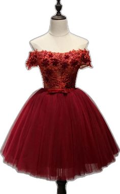 Off Shoulder Short Sleeve Red Lace Homecoming Prom Dresses Red Knee-length Prom Dress, Red Short Sleeve Wedding Dress, Red Knee-length Mini Dress For Wedding, Fitted Burgundy Dress For Banquet, Red Mini Dress For Banquet, Red Knee-length Mini Dress For Prom Season, Fitted Burgundy Dress For Prom Season, Red Fitted Dress For Banquet, Fitted Red Dress For Banquet