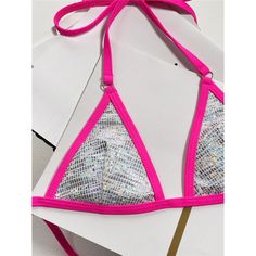 Features: This Jocelyn Sexy Halter Mini Thong Bikini is a two-piece swimsuit with extreme mini micro thong design perfect for making a statement at the beach. Crafted from quick-drying material, the flattering neckline and halter tie provide a comfortable fit and great support. Look and feel your best in this stylish swimsuit. Summer Party Triangle Swimwear, Rave T-back Swimwear For Beach, Rave Style T-back Swimwear For Beach, Party Beachwear String Swimwear, T-back Swimwear For Beach Party, T-back Swimwear For Beach Season Party, Pink T-back Swimwear For Party, Pink Rave Swimwear For Party, Rave Party Swimwear For Beach Season