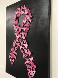 Pink October / Breast Cancer Pinktober Awareness Decoration, Pink October Ideas For School, 3 D Butterfly, 2 Butterflies, Pink Ribbon Awareness, Pink Canvas Art, Ribbon Wall, Pink Awareness