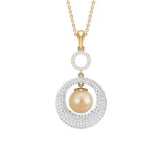 Round South Sea Pearl and Moissanite Dangle Pendant South Sea Pearl - ( AAA ) - Quality - Rosec Jewels Sea Pearl, South Seas, South Sea Pearls, Sea Pearls, Pearl Pendant, White Gold, Yellow Gold, Sterling Silver, Beads