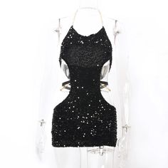 Lunivop Sexy Women's Metal Chain Halter Neck Dress Fashion Shine Sequin Sleeveless Waist Cutout Mini Short Dress for Party Club Gender: WOMEN Pattern Type: Solid Fabric Type: Polyester Short Dress For Party, Club Dresses Black, Dress For Party, Casual Sundress, Halter Neck Dress, Dress Occasion, Club Dress, Halter Mini Dress, Mini Short