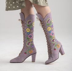 This Womens Boots item by SplendoreBoutique has 841 favorites from Etsy shoppers. Ships from Fort Wayne, IN. Listed on Aug 24, 2024 Jerry Edouard Boots, Lavender Boots Outfit, L'artiste Shoes, Yellow Green Outfit, Lavender Clothes, Lavender Boots, Fairy Boots, 1960s Boots, Whimsical Shoes