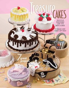 a magazine cover with cakes and other desserts on the cover, as well as crochet