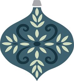 a blue ornament with green leaves on it