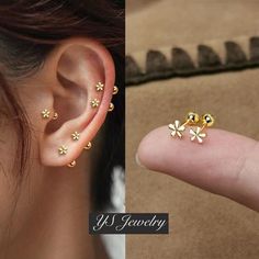 Womens Tiny Gold Flower Screw Back Stud Earrings Dainty Jewelry Surgical Steel | eBay Gold Stud Designs, Ear Rings For Women In Gold, Gold Earring Design For Women, Gold Earrings Designs For Daily Use, Elegant Earrings Classy, Gold Earrings Studs Simple, Ear Rings For Women, Gold Helix Earrings, Silver Kada