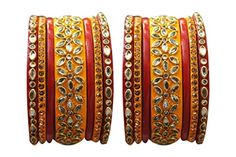 Multi Color Lakh Bangles Set Of 14 Bangles Lac Bangles Color Can Be Customized With Kundan Work Please Support Lac Bangles 14 ( Color Can Be Customized ) Upgrade your existing jewelry collection with this Bangle Set from the house . We present you a Rajasthani designer 14 piece Yellow lac bangle set studded with white & Yellow color stones & embellished with kundans which will enhance your attire and add a magical sparkle to your dazzling persona. Traditional Yellow Bracelets For Wedding, Yellow Bracelets For Wedding And Festivals, Yellow Wedding Bracelets For Festivals, Adjustable Orange Bracelets For Weddings, Orange Jewelry For Wedding And Festivals, Orange Bangle For Festivals, Orange Festival Bangle Jewelry, Red Bracelets For Marriage, Nath Bridal