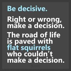 a quote that says, be defensive right or wrong make a decision the road of life is paved with flat squirrels who couldn't make a decision