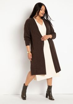 Long Cardigan Duster | Eloquii Casual Knee-length Cardigan For Fall, Knee-length Cardigan For Fall, Knee-length Fall Outerwear For Daywear, Fall Knee-length Outerwear For Daywear, Long Cardigan Plus Size, Cardigan Plus Size, Women Long Cardigan, Brown Tops, 2023 Trends