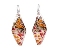 All aflutter: these dangle earrings that are crafted to frame your face with springtime style. From Novica. Whimsical Butterfly Earrings With Ear Wire, Multicolor Butterfly Earrings For Pierced Ears, Handmade Multicolor Butterfly Earrings, Spring Multicolor Hand-painted Jewelry, Nature-inspired Butterfly Earrings For Gift, Whimsical Hand Painted Earrings, Multicolor Butterfly Earrings, Artistic Drop Earrings For Summer, Butterfly Shaped Earrings For Summer Gifts