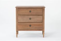 a wooden dresser with three drawers on one side and two knobs on the other