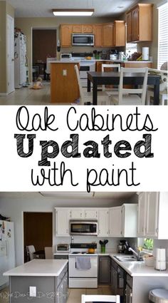 the kitchen is painted white and has oak cabinets