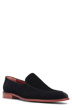 A dapper loafer crafted from luxe velvet is set on a bold sole for statement style. Cushioned footbed Velvet upper/leather lining/rubber sole
 Imported Elegant Slip-on Oxfords With Contrast Sole, Formal Tassel Loafers With Textured Sole, Formal Suede Slip-ons With Round Toe, Formal Slip-on Tassel Loafers With Textured Sole, Black Tassel Loafers With Rubber Sole, Black Slip-on Tassel Loafers With Rubber Sole, Black Slip-on Tassel Loafers With Textured Sole, Formal Slip-on Loafers With Suede Lining, Slip-on Oxfords With Rubber Sole For Galas