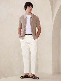 Tailored-Fit Linen-Blend Trouser | Banana Republic Factory Linen Casual Chinos For Business Casual, Spring Linen Chinos With Straight Hem, Spring Business Casual Linen Chinos, Tailored Ankle-length Casual Chinos, Casual Tailored Ankle-length Chinos, White Chinos For Business Casual, White Casual Chinos For Business Casual, Fitted Linen Casual Chinos, Fitted Linen Chinos Casual Style