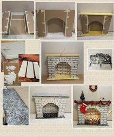 several pictures of different fireplaces and mantles