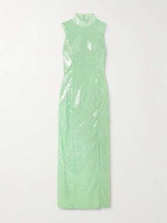 ROTATE BIRGER CHRISTENSEN Sequined recycled-tulle maxi dress | NET-A-PORTER Luxury Green Georgette Maxi Dress, Luxury Green Sequin Summer Dress, Luxury Metallic Maxi Dress, Luxury Green Sheer Dress, Rotate Birger Christensen Dress, Rotate Birger Christensen, Birger Christensen, Tulle Maxi Dress, Gold Dress