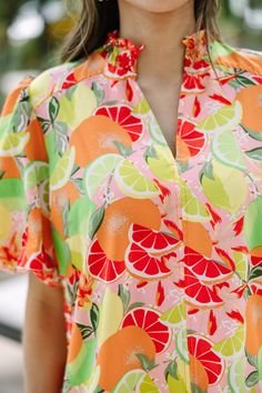 This fresh blouse will brighten any day you get to wear it! That zesty citrus print is perfect for spring and definitely summer! You can pair this blouse with your favorite white jeans or shorts so that this colorful blouse truly pops!
V-neckline
Short bubble sleeves
Ruffled detailing
Citrus print
No stretch
Savannah is wearing the small. Colorful Blouse, Colorful Blouses, Mint Julep Boutique, Mint Julep, Find You, Model Fits, Personal Marketing, Floral Blouse, Savannah