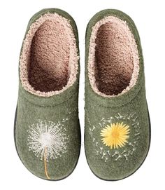 Women's Daybreak Scuffs, Motif | Slippers at L.L.Bean Comfortable Green Slippers For Winter, Comfortable Green Winter Slippers, Green Casual Slippers For Winter, Barbie In Real Life, Dreads Styles For Women, Womens Wide Shoes, Nordic Aesthetic, Wool Clogs, Nature Motifs