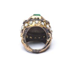 Handmade Authentic Design Ring Decorated with Pearl & Green Agate Stones Unique Oval Jewelry For Ceremonial Occasions, Antique Hand Cast Jewelry Ring, Spiritual Gold Emerald Ring, Spiritual Gold Emerald Ring With Gemstone, Gold Emerald Ring With Spiritual Style, Handmade Bronze Rings For Ceremonial Occasions, Ceremonial Hand Cast Jewelry Ring, Unique Ceremonial Bronze Rings, Unique Ceremonial Open Ring Jewelry