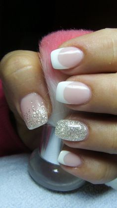 Pretty Nail Designs Acrylics, Glitter French Manicure, French Manicure Designs, Nagellack Trends, French Manicure Nails, Nails Design With Rhinestones, Pretty Nail Designs, French Nail