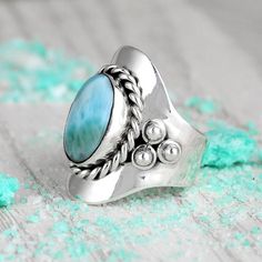 Larimar Ring Sterling Silver Ring for Women Boho Statement | Etsy Boho Statement Ring, Large Stone Rings, Larimar Ring, Silver Jewelry Design, Wedding Rings Rose Gold, Schmuck Design, Ring For Women, Boho Rings, Bohemian Jewelry