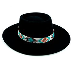 Price includes a Brigitte Sambboho hat & an Aztec (Flat) hatband. Save 10% with this bundle. Select hat size. Hatband is one size fits all. Hatband is removable.  The fanciest hat you will ever wear. Sambboho's Brigitte black hat is a dipped crown boater design with a custom trimmed genuine velvet black band. A st Adjustable Western Sun Hat For Winter, Adjustable Wide Brim Top Hat For Winter, Winter Wide Brim Adjustable Top Hat, Adjustable Felt Hat With Flat Crown For Beach, Bohemian Straw Hat With Flat Crown For Beach, Multicolor Wide Brim Hat For Rodeo, Adjustable Felt Hat For The Beach With Flat Crown, Western Costume Hat With Flat Crown, Black Beach Hat With Flat Crown