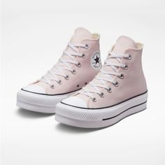 Canvas Pink And White Color Platform New With Box Womens Size 6-10 Converse High-top Sneakers With Branded Insole, Trendy White High-top Sneakers With Speckled Midsole, White High-top Platform Sneakers For Summer, Converse White Platform Sneakers With Speckled Midsole, White Converse High-top Sneakers For Spring, White Ankle-high Platform Sneakers, White Sole High-top Sneakers, Trendy White Ankle-high Platform Sneakers, Trendy Ankle-high White Platform Sneakers