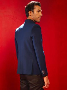 SHRESTHA By VASTRAMAY Men's Navy Blue Silk Blend Blazer Look sharp and sophisticated in this navy blue silk blend blazer by Vastramay. This stylish piece features a classic design with a notched lapel, long sleeves, and a regular fit. Made from a luxurious blend of silk, it's sure to add a touch of elegance to any outfit. Features: Navy blue color Silk blend fabric Notched lapel Long sleeves Regular fit Three welt pockets Includes pocket square Specifications: Size: Refer to size chart on Vastra Elegant Blue Nehru Jacket For Semi-formal Occasions, Tailored Blue Nehru Jacket, Tailored Blue Nehru Jacket With Long Sleeves, Blue Tailored Long Sleeve Nehru Jacket, Designer Navy Blazer For Business, Designer Blue Blazer For Business Casual, Tailored Bandhgala With Notch Lapel For Semi-formal Occasions, Formal Navy Blazer With Concealed Placket, Navy Formal Blazer With Concealed Placket