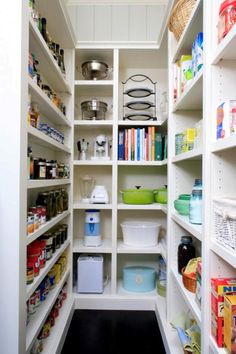 an open pantry with lots of items in it