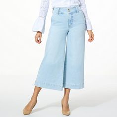 C Wonder by Christian Siriano Denim Wide Leg Cropped Jean  A cropped fit makes this versatile, wide-leg jean such a great choice for summer date nights and casual days, too. The super stretch denim provides an easy, flattering fit that's a breeze to wear. Versatile Wide-leg Cropped Denim Jeans, Light Wash Mid-rise Versatile Bottoms, Light Wash High Waist Versatile Jeans, Versatile Light Wash Mid-rise Bottoms, Chic Medium Wash Flare Jeans For Spring, Versatile Light Wash High Waist Jeans, Versatile Mid-rise Light Wash Bottoms, Versatile High Waist Light Wash Jeans, Spring Medium Wash Cropped Leg Flare Jeans