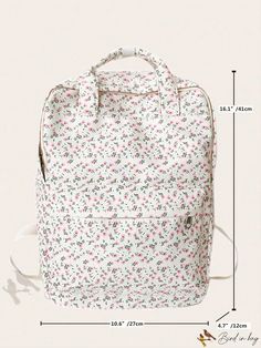 Bird in Bag - Portable, Casual, Classic Floral Pattern Womens Bag, Practical College Style Backpack for School Supplies, Perfect for School, Cute Standard Backpack For Everyday Use, Cute Rectangular Backpack For Daily Use, Cute Everyday Standard Backpack, White Tote Backpack For Daily Use, Campus Backpack, Cartoon Bag, Floral Backpack, Backpack For Teens, Daily Bag