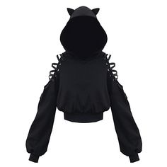 Hooded Sweatshirt Women's Autumn Long Sleeve Top by Blue Force Sports. bit.ly/3sa2vqB Asuna Cosplay, Punk Hoodie, Gothic Crop Tops, Mode Emo, Short Hoodie, Harajuku Women, Crop Pullover, Cat Hoodie, Emo Outfits