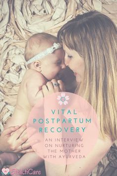 a woman holding a baby in her arms with the words virtual postpartum recovery on it