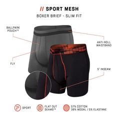 Our Sports Mesh Boxer Brief 2 Pack Set, is the perfect choice for active individuals who prioritize both comfort and performance. The supportive design provides a comfortable and secure fit, allowing for unrestricted movement and maximum comfort. Features: Machine wash Men’s boxer briefs 2 pack: Bold, bright, and brilliantly comfortable, this pack of 2 boxer briefs is underwear for men with a sense of style and a need for everyday comfort. Slim fit: Ideal for layering, the form-fitting boxer briefs are made from super soft fabric and designed with no fly and a 5” seam for a comfortable no-fuss fit. Ballpark support: Our boxer briefs come equipped with the patented BallPark Pouch to reduce friction and keep your man-parts in place with breathable mesh panels for chafe-free comfort. Size cha Sporty Multi-pack Boxer Briefs For Training, Sporty Multi-pack Boxer Briefs For Workout, Sporty Multi-pack Boxer Briefs For Gym, Training Multi-pack Boxer Briefs, Sporty Multi-pack Boxer Briefs, Sporty Anti-odor Boxer Briefs For Sports Events, Sporty Anti-odor Boxer Briefs For Workout, Sporty Boxer Briefs With Light Support For Gym, Sporty Anti-odor Boxer Briefs For Gym