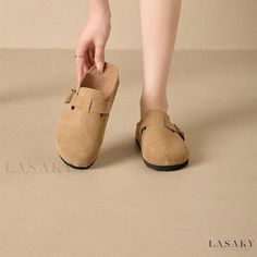 Lasaky - Boken Platform Sandals with Buckle Detail and Soft Sole, Casual Slip-On Shoes Beige Slip-on Mules With Buckle Closure, Beige Buckle Closure Slip-on Mules, Casual Slippers With Buckle Closure And Round Toe, Synthetic Slippers With Round Toe And Buckle Closure, Beige Mules With Buckle Closure And Round Toe, Beige Round Toe Mules With Buckle Closure, Casual Mules With Ankle Strap And Buckle Closure, Round Toe Mules With Buckle Closure, Casual Ankle Strap Mules With Buckle Closure